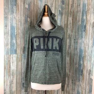 Victoria’s Secret PINK zip up hooded green sweater size large